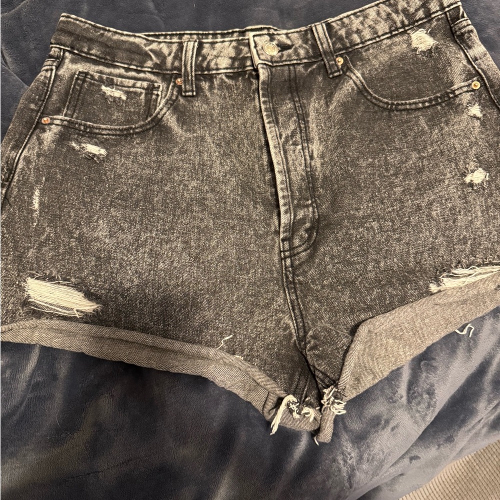 Distressed Black Denim Shorts size 14